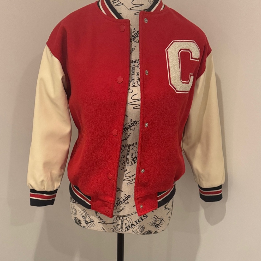 Zara Kids Red and Cream Letterman Jacket
